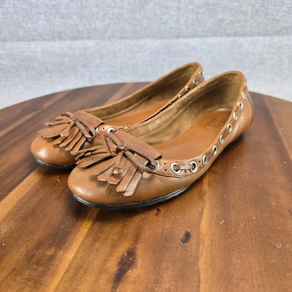Dani Black for Ed-Io Brown Leather Kiltie Grommet Ballet Flats 7W Italy Vibram